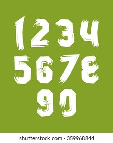 Hand painted smear digits isolated on green background, over color acrylic vector numbers set.