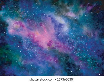 Hand painted space watercolor background. Milky way illustration. Vector element for your design	