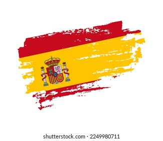 Hand painted Spain grunge brush style flag on solid background