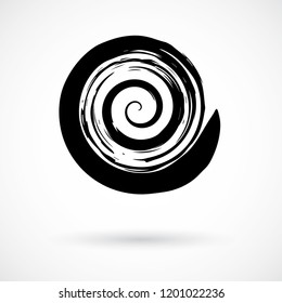 Hand painted spiral swirl symbol handmade with ink brush. Vector illustration.