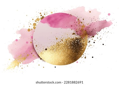 hand painted splash wet pink watercolor splash golden glitter