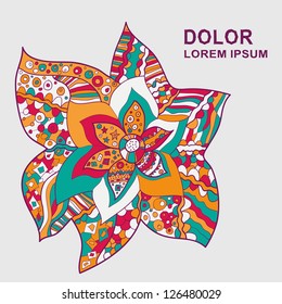 hand painted square frame with colorful flower in Russian style background