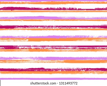 Hand painted stripes clothes seamless vector pattern. Wrapping paper lines pattern. Grunge brush stroke stripes print design for clothes. Punk millennial graphics. Retro background with lines texture.