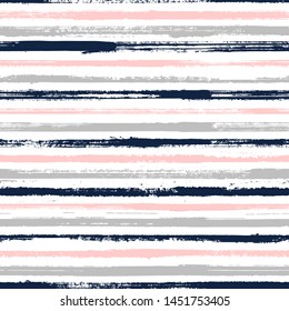 Hand painted stripes clothes seamless vector pattern. Trendy colors design. Grunge brush stroke stripes print design for clothes. Curtains old style pattern. Dry ink art lines background.