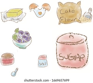 hand painted style of bakery ingredients