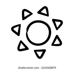 Sol pintado a mano. Resumen del dibujo minimalista. Elemento gráfico para imprimir en tela. Círculo y triángulos, afiche, pancarta o cubierta de formas geométricas. Dibujo vectorial plano de dibujos animados