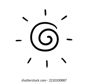 Hand painted sun. Interface for programs and applications, graphic element for website. Weather, summer and spring seasons. Sticker for social networks and messengers. Cartoon flat vector illustration