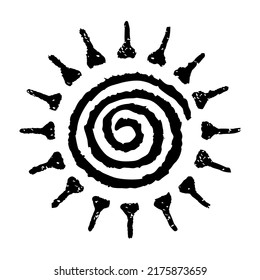 Handgemalte Sonnensymbole, handgezeichnet mit Krabbe, einzeln auf weißem Hintergrund. Vektorgrafik