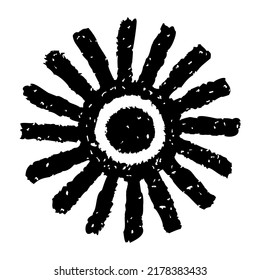 Hand painted sun symbol, hand drawn with crayon