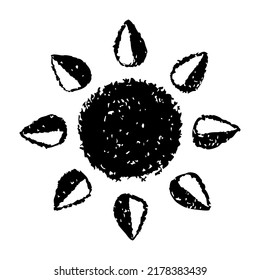 Hand painted sun symbol, hand drawn with crayon