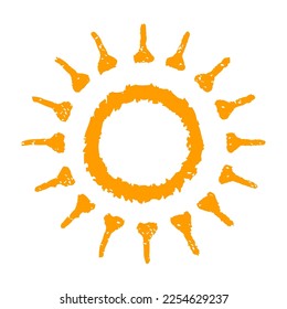 Hand painted sun symbol, hand drawn with crayon