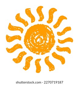 Hand painted sun symbol, hand drawn with crayon
