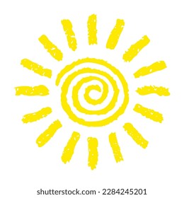 Hand painted sun symbol, hand drawn with crayon