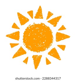 Hand painted sun symbol, hand drawn with crayon