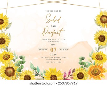 hand painted of sunflowers wedding invitation card set