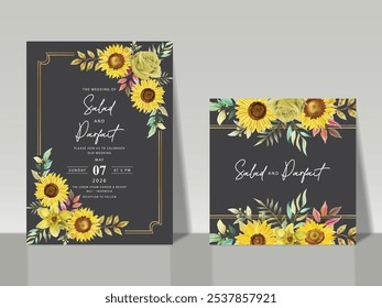 hand painted of sunflowers wedding invitation card set