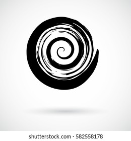 Hand painted swirl symbol. Handmade with ink brush. Graphic design element. Concentric curvy shape, swirling swash. Ornamental movement shape. Decorative art paint blob. Vector illustration