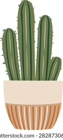 Hand painted tall columnar cactus in a decorative terracotta pot with textured details