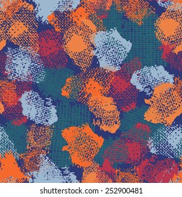 Hand painted textured abstract  seamless pattern in blue and orange. All objects are conveniently grouped  and are easily editable.