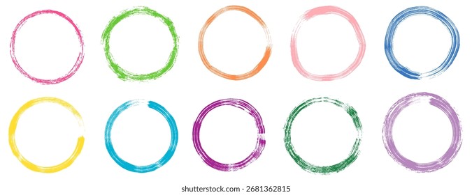 Marcos redondos texturizados pintados a mano del Vector, sistema colorido con los círculos del doodle para el Diseño gráfico
