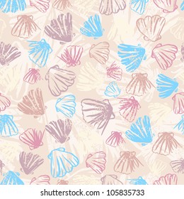 hand painted textured seashells vector seamless pattern in pastel tones