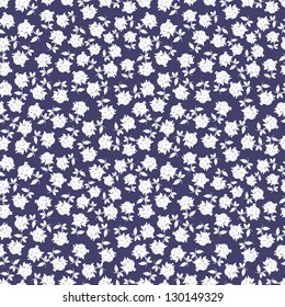 Hand painted textured small stylized flowers seamless pattern . Made in fresh white and dark blue. Perfect for textile design