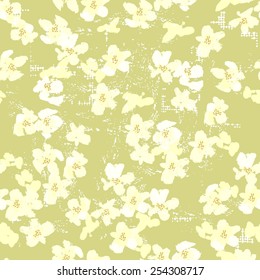 Hand painted textured  tender white spring flowers  seamless pattern. All objects are conveniently grouped  and are easily editable.