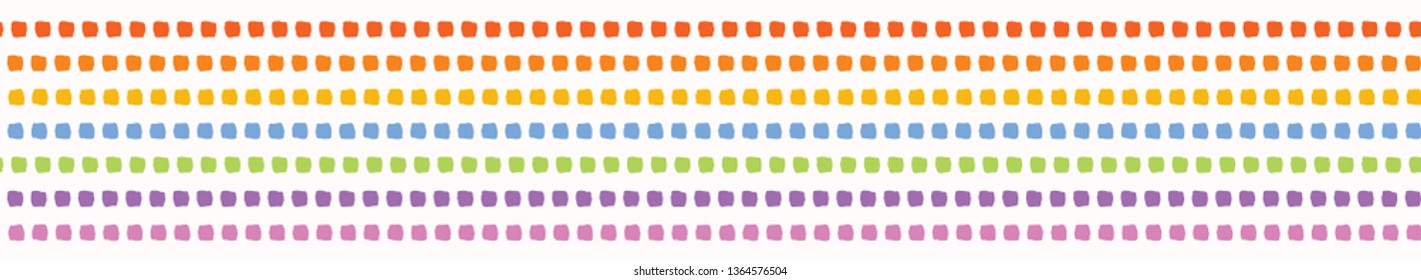 Hand painted textured vertical stripes. Seamless border pattern. Rainbow vector illustration.  Striped bright ribbon edge trim. Colorful  kid home decor washi tape band.
