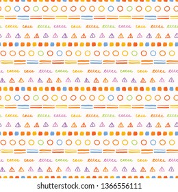Hand painted textured vertical stripes. Seamless repeat pattern. Rainbow vector illustration. Geometri cbright scrapbooking paper all over print. Colorful gender neutral baby kid home decor wallpaper.