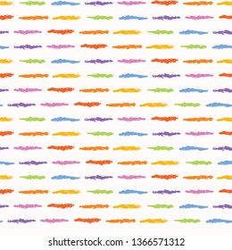 Hand painted textured vertical stripes. Seamless repeat pattern. Rainbow vector illustration. Striped bright scrapbooking paper, all over print, Colorful gender neutral baby kid home decor wallpaper.