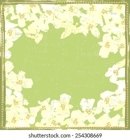 Hand painted textured white spring flowers  vignette. All objects are conveniently grouped  and are easily editable.