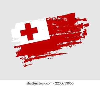 Hand painted Tonga grunge brush style flag on solid background