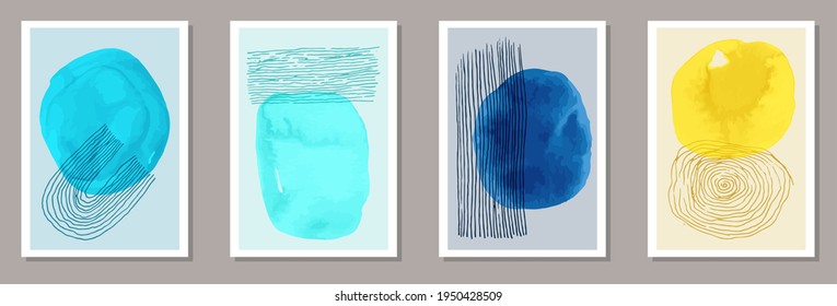 Conjunto vectorial de tela pintado a mano. Fondo de color de agua. Impresiones de estilo chino. Buenos modelos de decoración casera. Elementos de trazo de pincel.