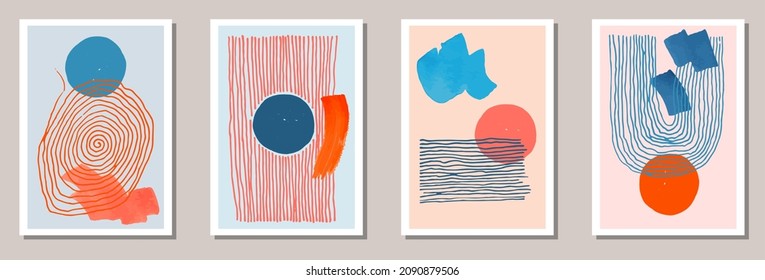 Hand painted trendy covers vector collection. Watercolor splats shapes. Scandinavian style design. Stylish home decor templates. Scribble elements.