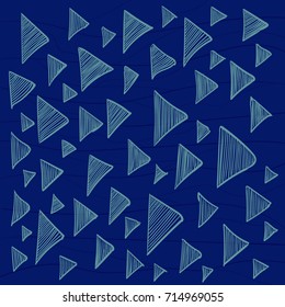 Hand Painted Triangle Shapes in Blue on Dark Background