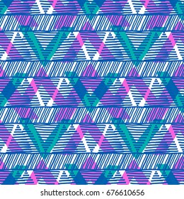 Hand Painted Tribal Seamless Pattern.Abstract Bohemian Striped Shapes Vector Print 