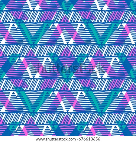 Hand Painted Tribal Seamless Pattern.Abstract Bohemian Striped Shapes Vector Print 