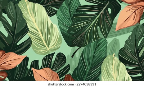 Fondo de hojas tropicales pintadas a mano, fondo de hojas tropicales de acuarela pintada a mano