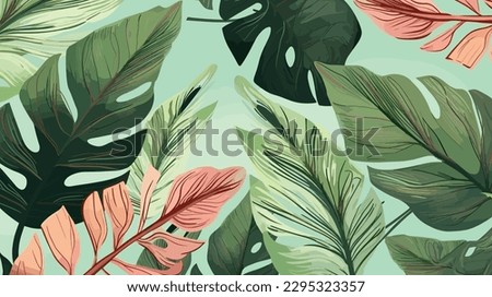 Hand painted tropical leaves background, Hand painted watercolor tropical leaves background