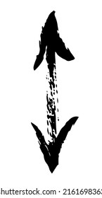 Hand painted two head arrow drawn with ink brush isolated on white background. Victor illustration