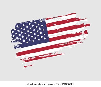 Hand painted United States of America grunge brush style flag on solid background