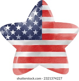 Handgemalt USA Flaggen-Stern Aquarell Farbe einzeln auf weißem Hintergrund.4. Juli. Vektorgrafik. 