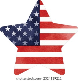 Hand painted USA flag star watercolor  brush paint isolate on white background.4th of July. Vector illustration. 