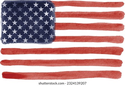 Hand painted USA flag  watercolor  brush paint isolate on white background. Vector illustration 