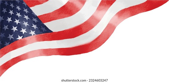 Hand painted USA flag  watercolor  brush paint isolate on white background. Vector illustration 