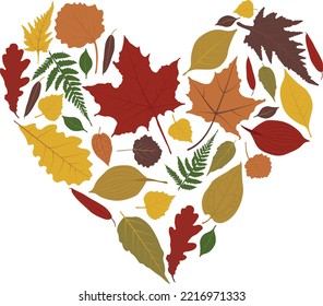 Hand Painted Vector Fall Heart Sublimation Design In Warm Autumn Colors, Orange, Red, Yellow, Green Leaves For Tote Bags, T Shirts Designs