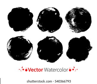 Hand painted vector grunge black round banners on white background.