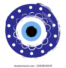 Hand painted vector grunge evil eye bead amulet design, Decorative Turkish, Greek lucky mystic protection symbol 