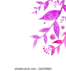 Hand painted vector leaves background. Watercolor vintage illustration.