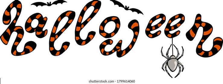 Hand painted vector lettering with bats and spider